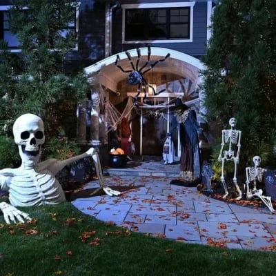 🎃Halloween sale 🔥 Towering Skeleton with LED Eyes u0026 Haunting Sounds👻