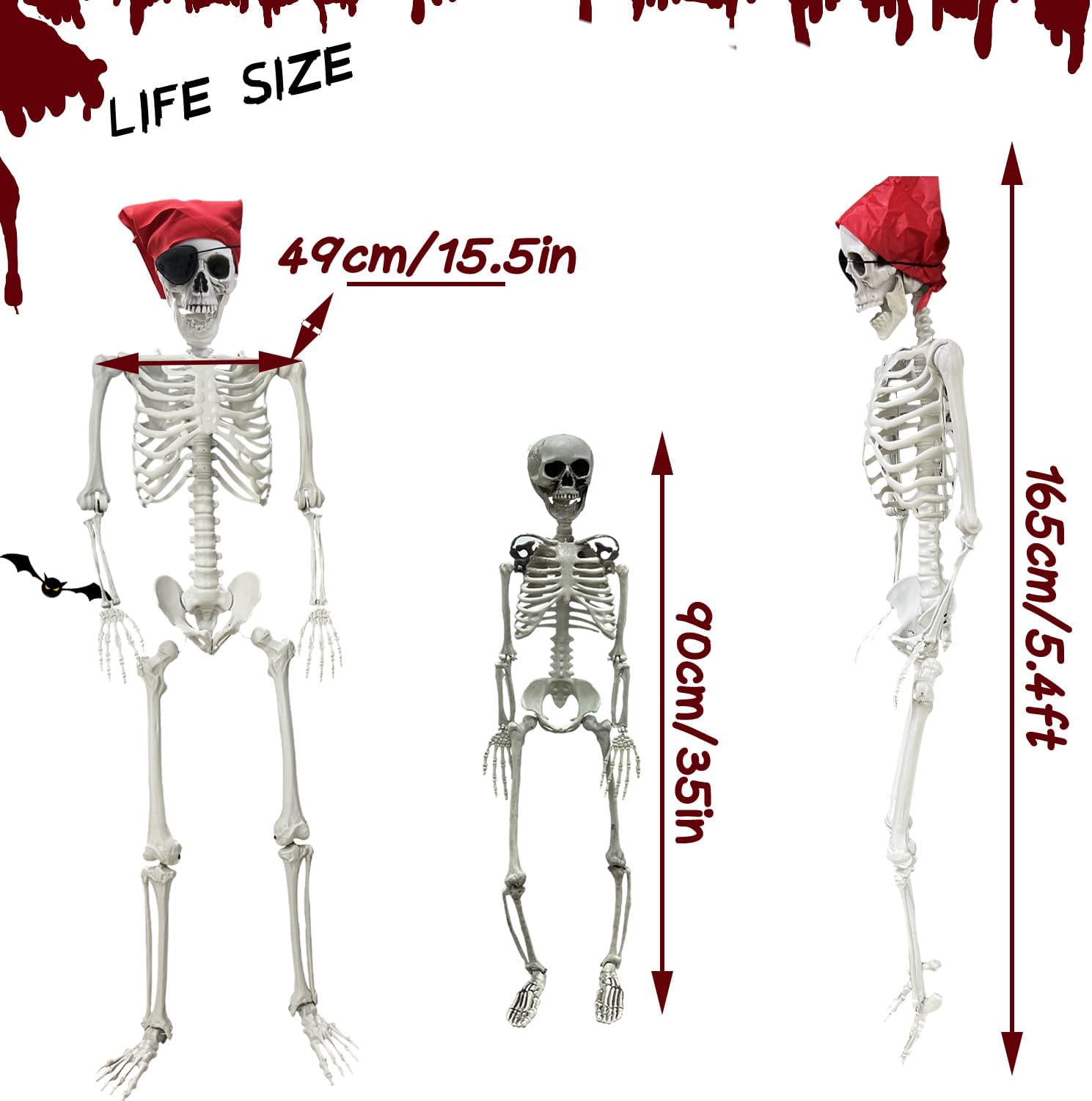5.4Ft Halloween Skeleton - Life Size Full Body Realistic Human Bones with Posable Joints for Halloween Pose Skeleton Prop Decoration