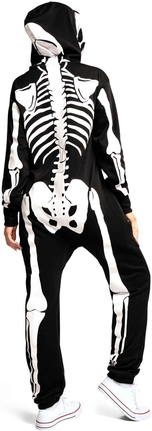 Tipsy Elves Halloween Skeleton Costume for Women - Comfy Easy Adult Onesie Jumpsuit - Front and Back Print with Zip Up Mask
