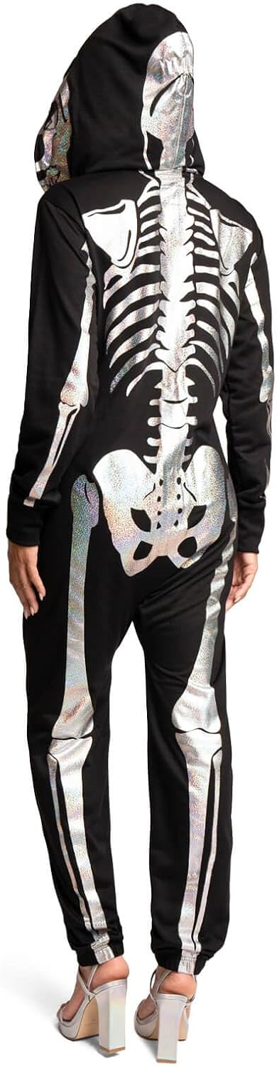 Tipsy Elves Halloween Skeleton Costume for Women - Comfy Easy Adult Onesie Jumpsuit - Front and Back Print with Zip Up Mask