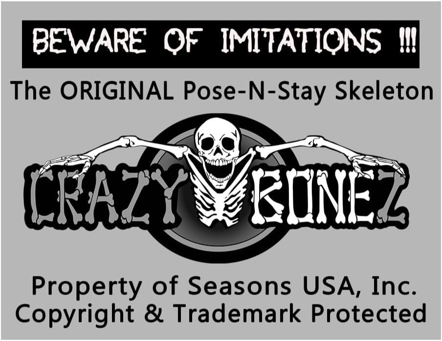 Crazy Bonez Original Pose-N-Stay Halloween Skeleton, 5 FT – Life-Size, Realistic, Fully Poseable Indoor & Outdoor Decoration, Durable Plastic Spooky Prop for Yard, Porch, Haunted House
