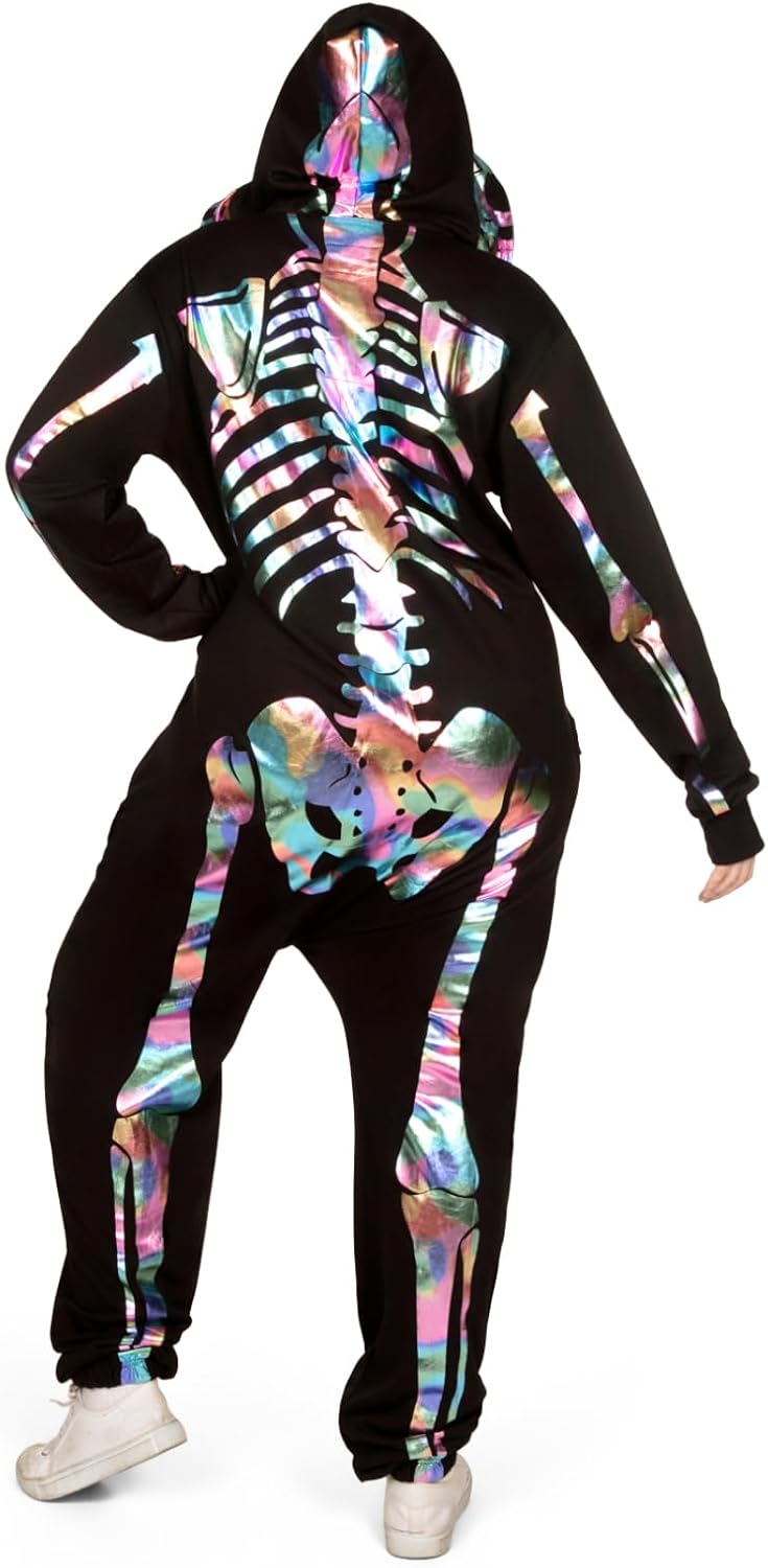 Tipsy Elves Halloween Skeleton Costume for Women - Comfy Easy Adult Onesie Jumpsuit - Front and Back Print with Zip Up Mask