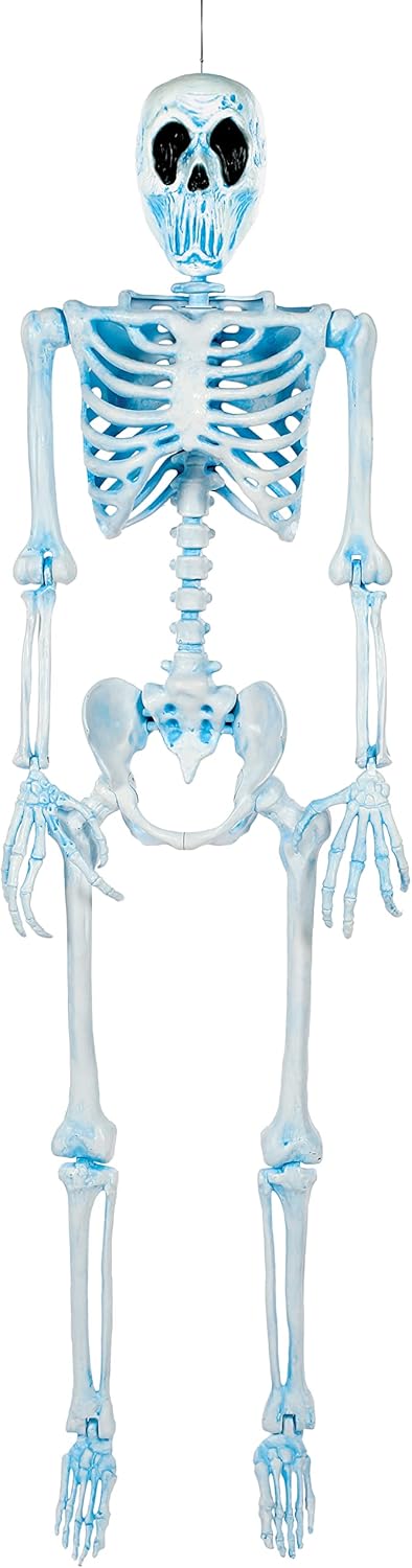 Crazy Bonez Original Pose-N-Stay Halloween Skeleton, 5 FT – Life-Size, Realistic, Fully Poseable Indoor & Outdoor Decoration, Durable Plastic Spooky Prop for Yard, Porch, Haunted House