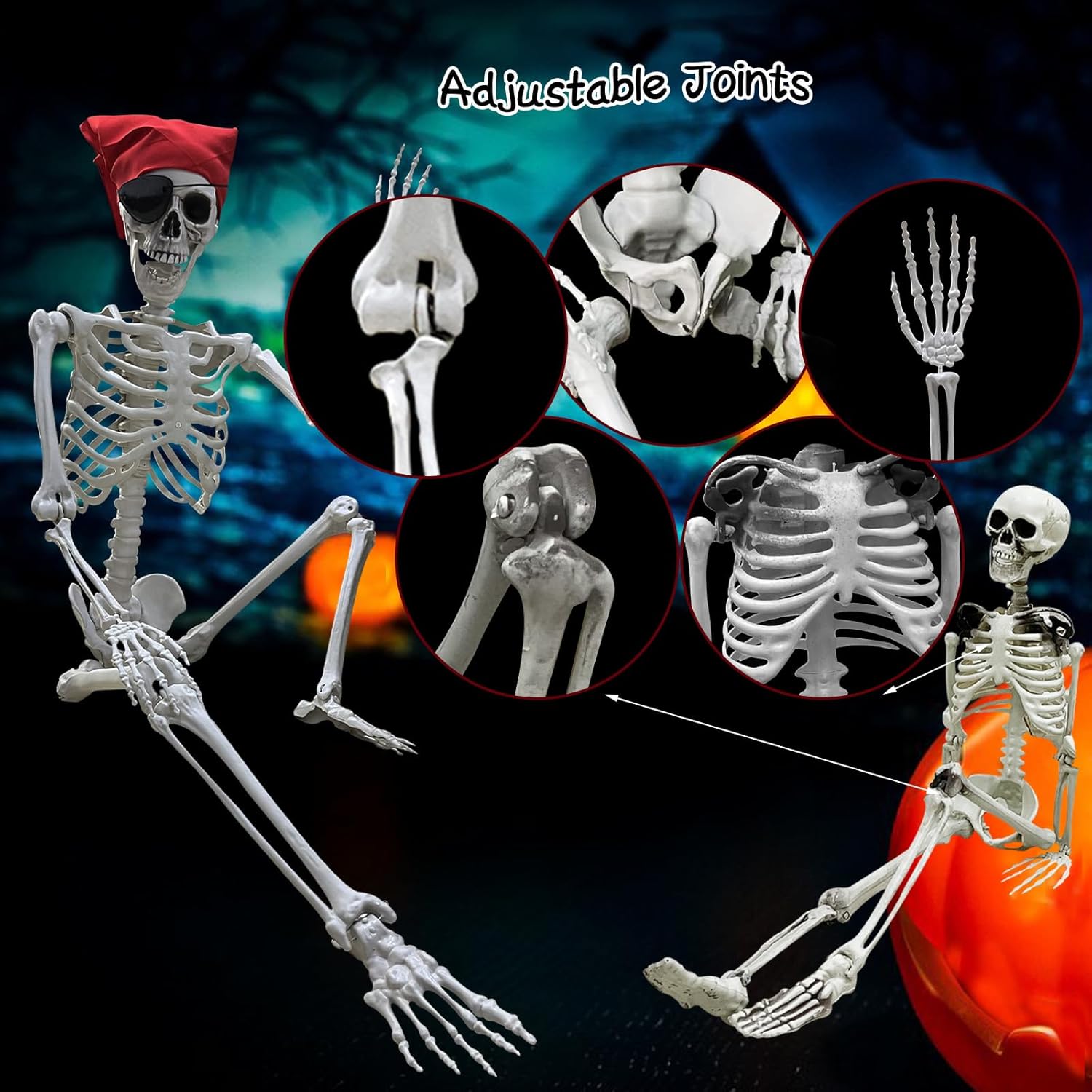 5.4Ft Halloween Skeleton - Life Size Full Body Realistic Human Bones with Posable Joints for Halloween Pose Skeleton Prop Decoration