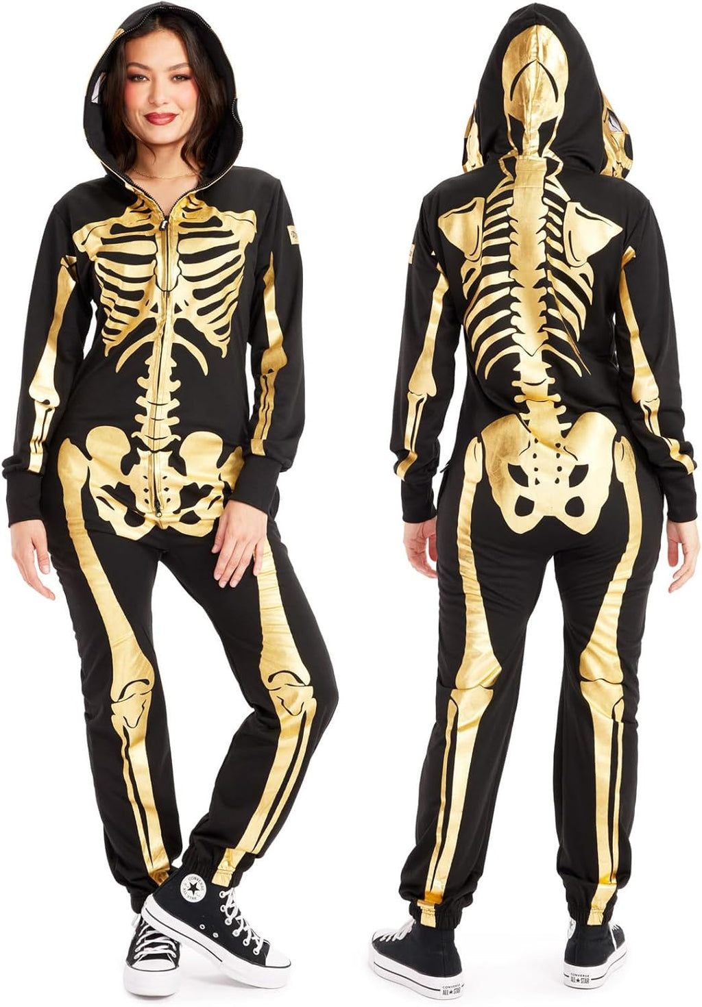 Tipsy Elves Halloween Skeleton Costume for Women - Comfy Easy Adult Onesie Jumpsuit - Front and Back Print with Zip Up Mask