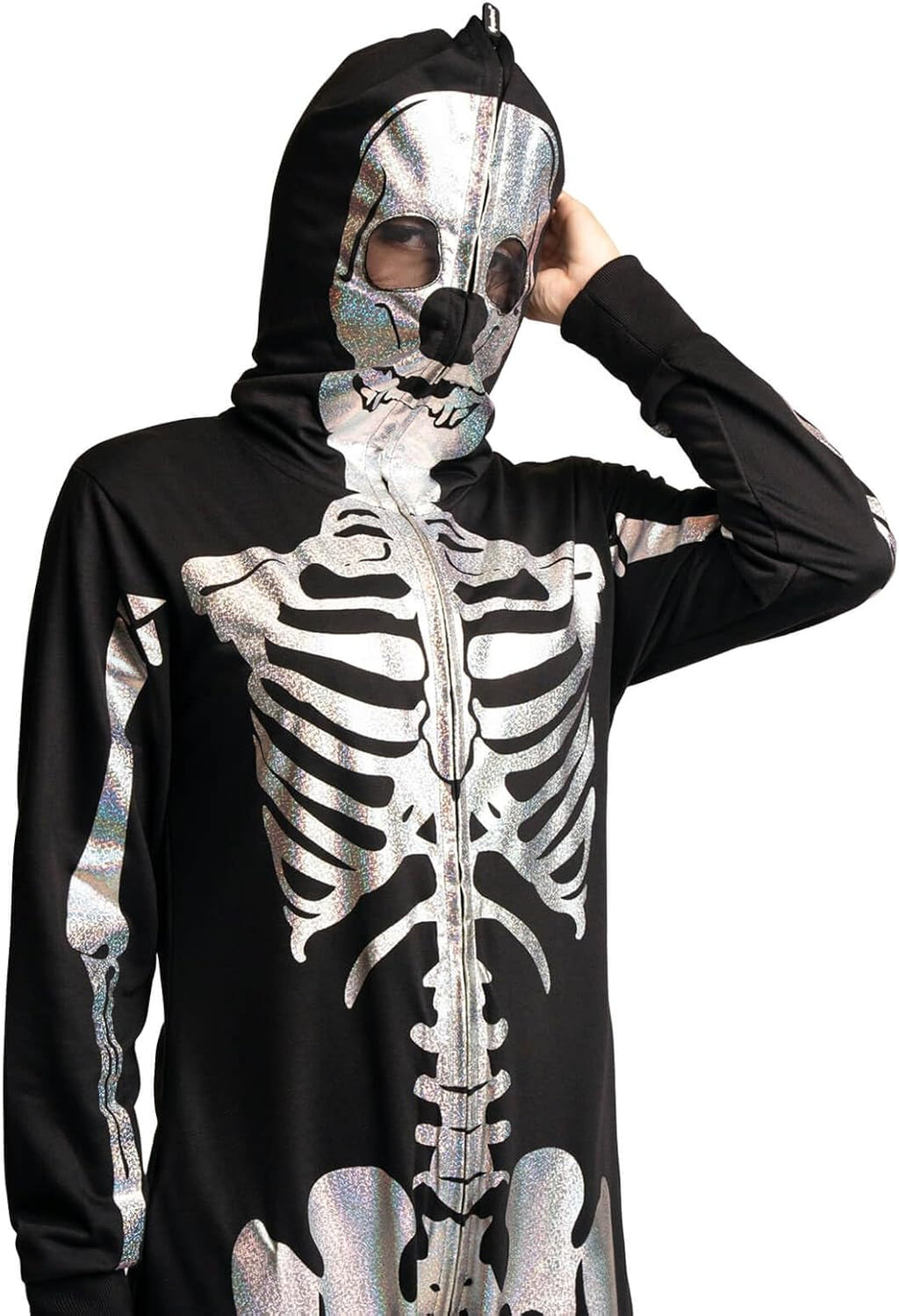 Tipsy Elves Halloween Skeleton Costume for Women - Comfy Easy Adult Onesie Jumpsuit - Front and Back Print with Zip Up Mask