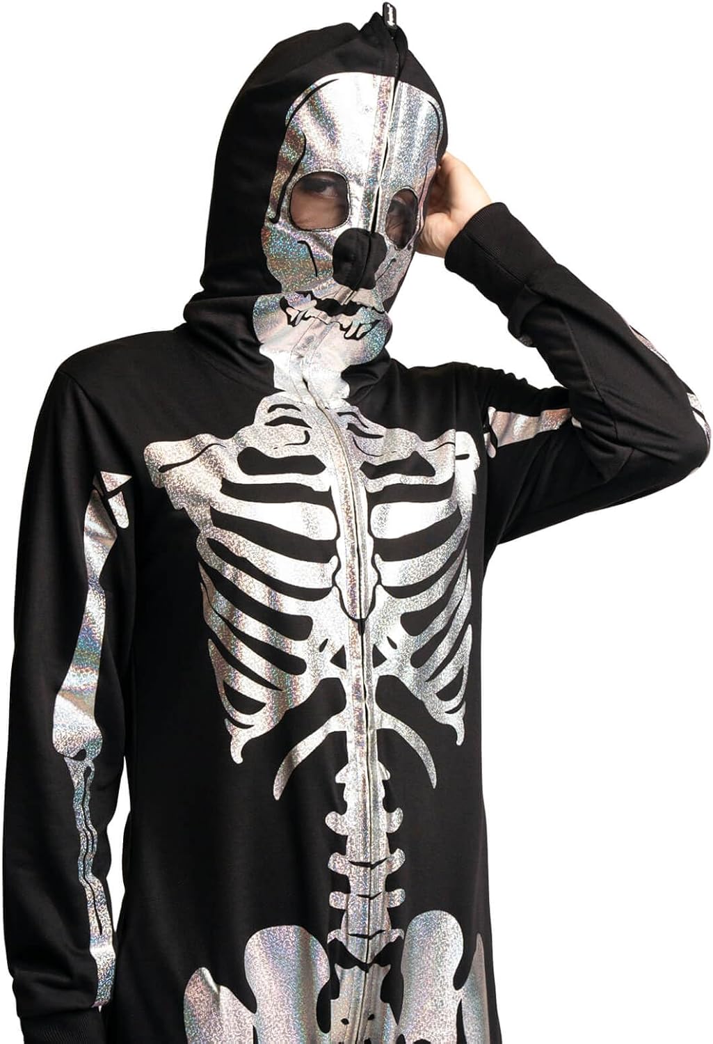 Tipsy Elves Halloween Skeleton Costume for Women - Comfy Easy Adult Onesie Jumpsuit - Front and Back Print with Zip Up Mask