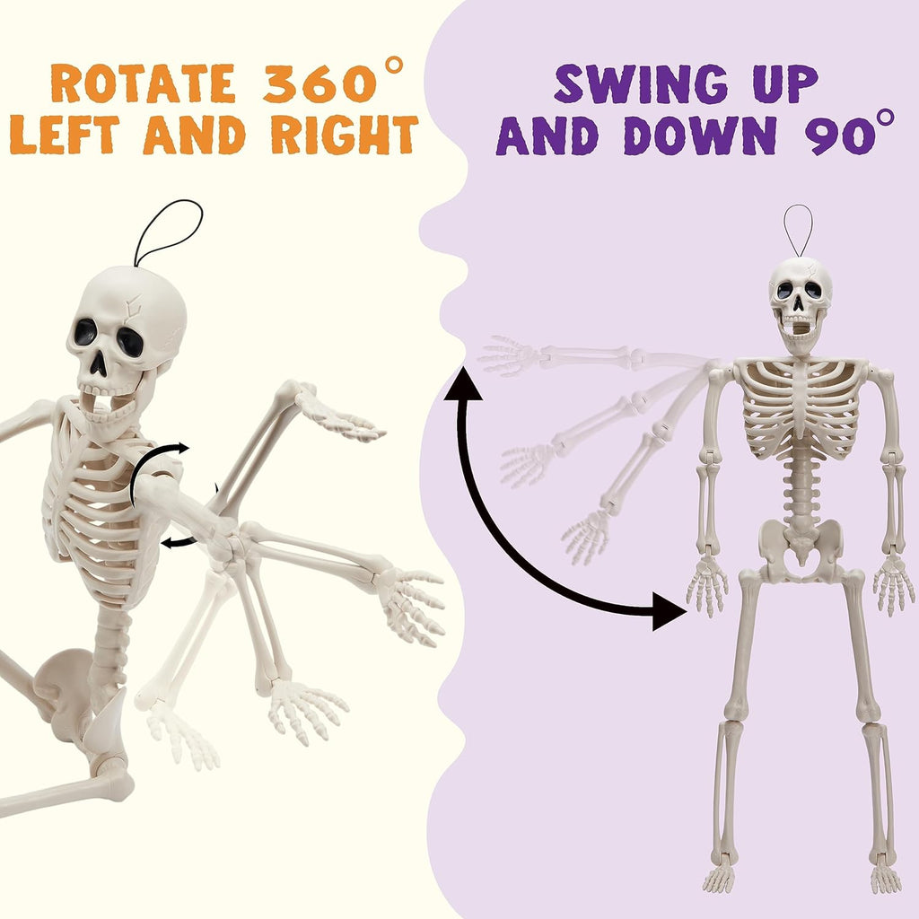 JOYIN 36" Halloween Skeleton Decor, 3FT Full Body Stayable Movable Joints, Posable Hanging Skeletons for Halloween Decoration, Yard, Graveyard, Haunted House Props, Spooky Scene Party Favor