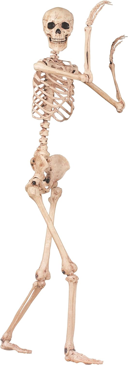 Crazy Bonez Original Pose-N-Stay Halloween Skeleton, 5 FT – Life-Size, Realistic, Fully Poseable Indoor & Outdoor Decoration, Durable Plastic Spooky Prop for Yard, Porch, Haunted House