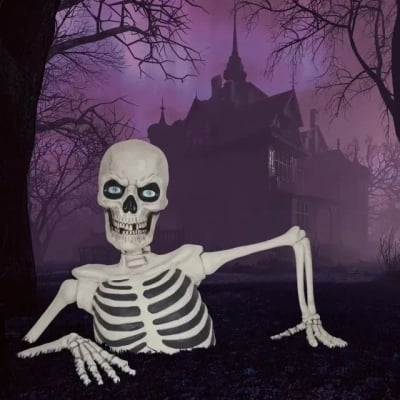 🎃Halloween sale 🔥 Towering Skeleton with LED Eyes u0026 Haunting Sounds👻