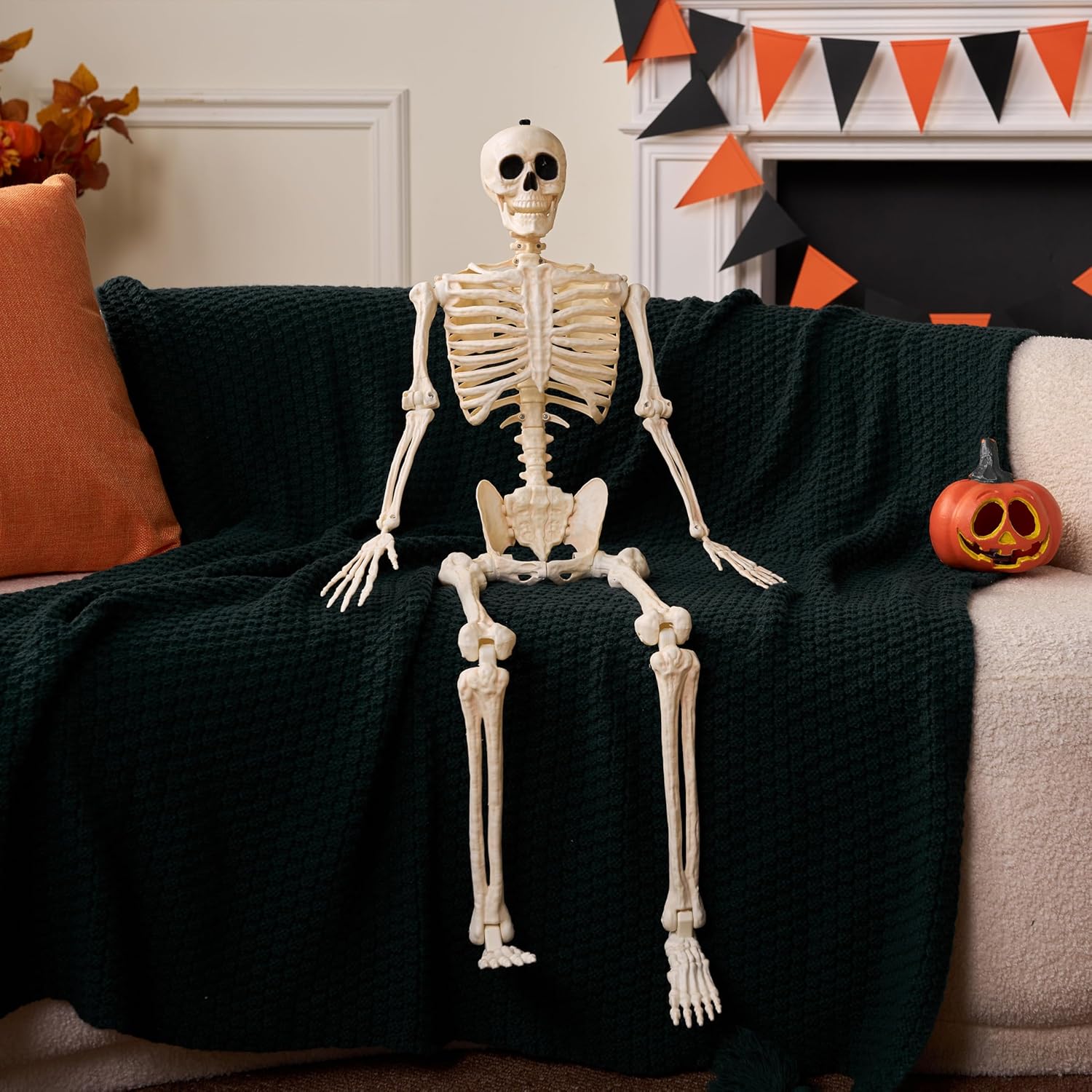 JOYIN 36" Halloween Skeleton Decor, 3FT Full Body Stayable Movable Joints, Posable Hanging Skeletons for Halloween Decoration, Yard, Graveyard, Haunted House Props, Spooky Scene Party Favor