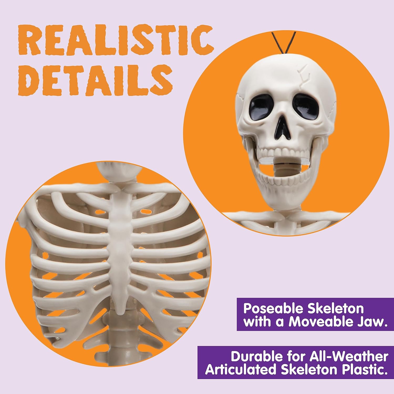 JOYIN 36" Halloween Skeleton Decor, 3FT Full Body Stayable Movable Joints, Posable Hanging Skeletons for Halloween Decoration, Yard, Graveyard, Haunted House Props, Spooky Scene Party Favor