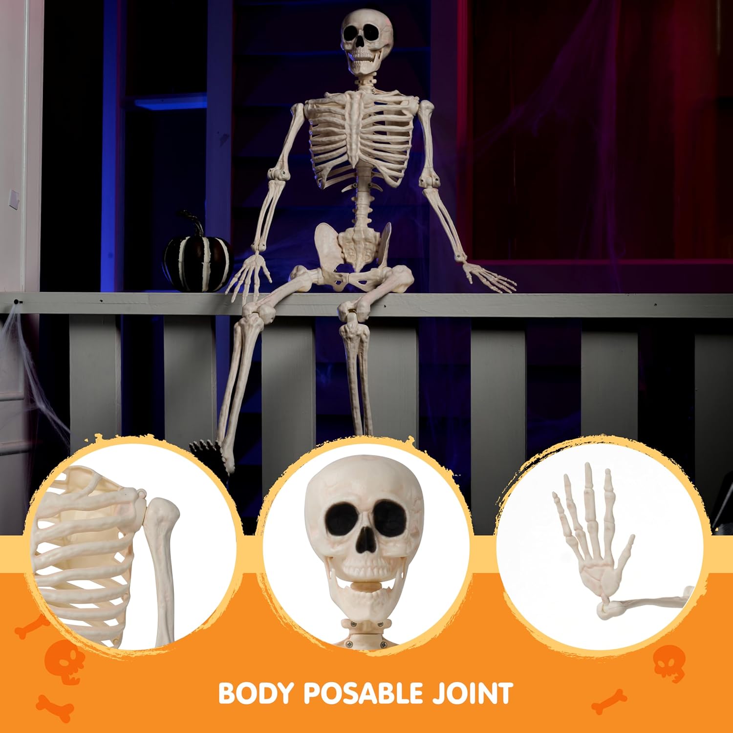JOYIN 36" Halloween Skeleton Decor, 3FT Full Body Stayable Movable Joints, Posable Hanging Skeletons for Halloween Decoration, Yard, Graveyard, Haunted House Props, Spooky Scene Party Favor