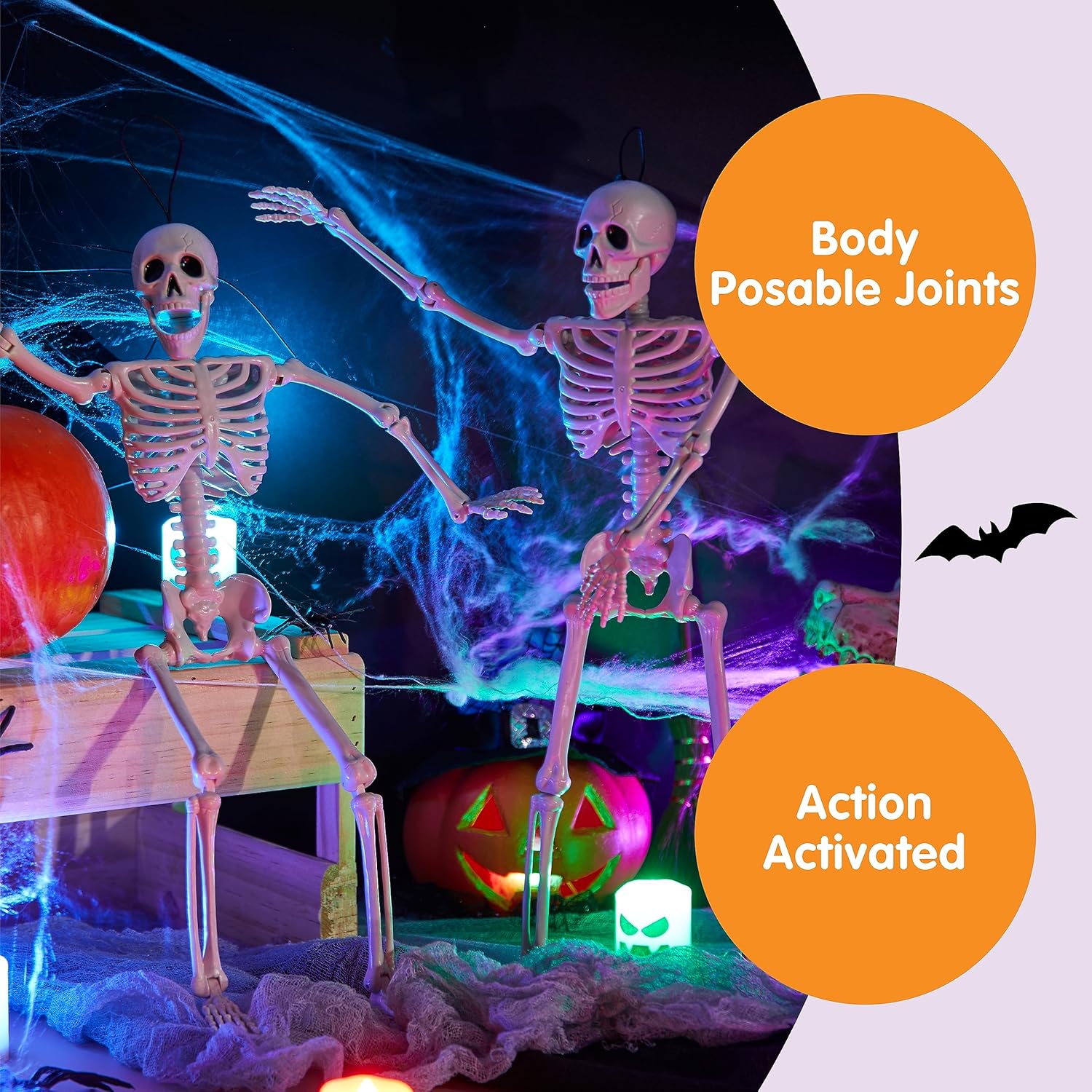 JOYIN 36" Halloween Skeleton Decor, 3FT Full Body Stayable Movable Joints, Posable Hanging Skeletons for Halloween Decoration, Yard, Graveyard, Haunted House Props, Spooky Scene Party Favor