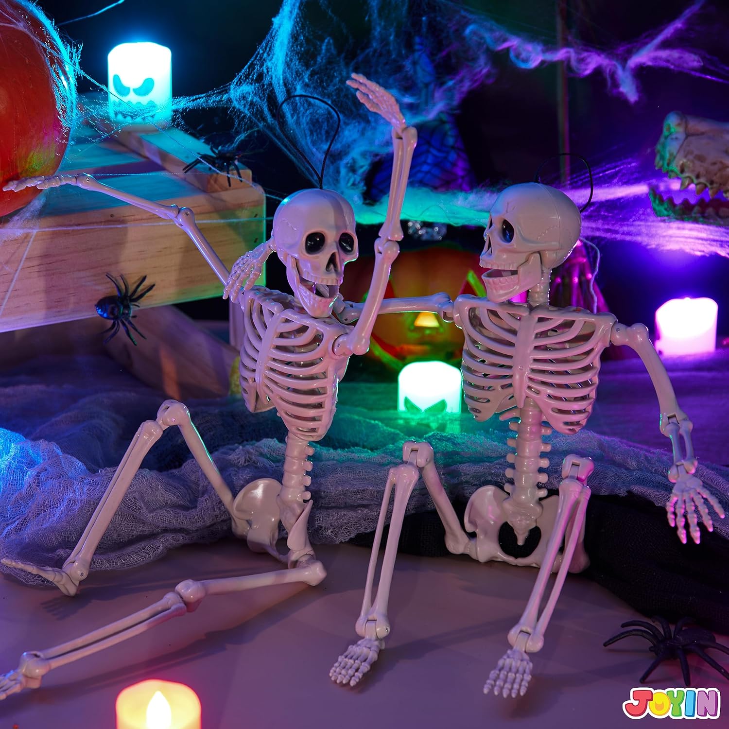 JOYIN 36" Halloween Skeleton Decor, 3FT Full Body Stayable Movable Joints, Posable Hanging Skeletons for Halloween Decoration, Yard, Graveyard, Haunted House Props, Spooky Scene Party Favor